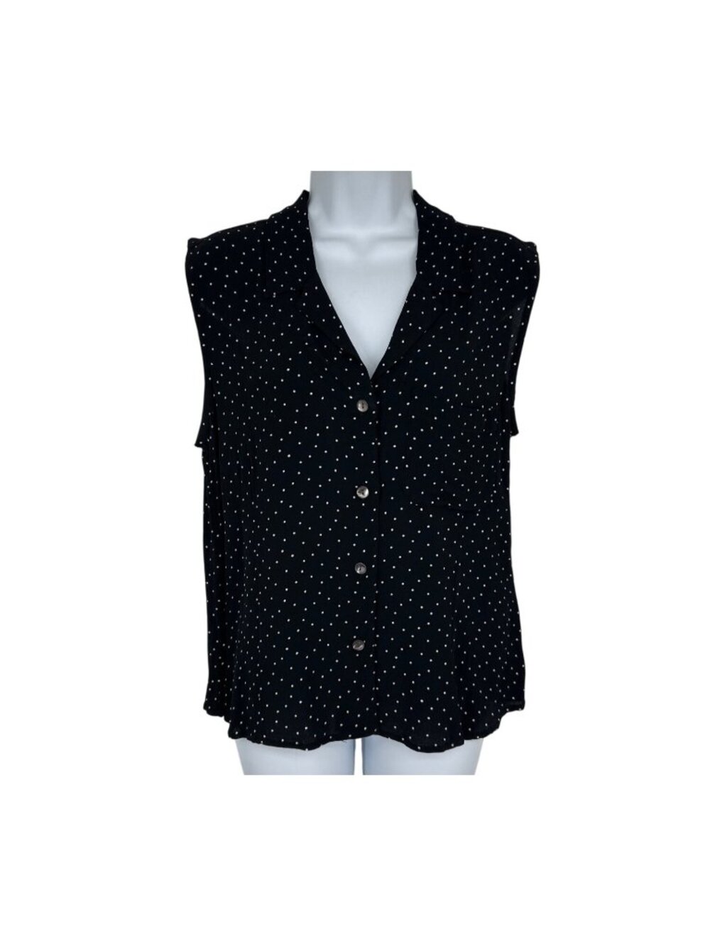 Chico's Design Black Polka Dot Sleeveless Button-Up Rayon Blouse Size 2 US L